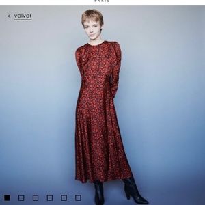 MAJE Floral Print Red Satin Maxi Dress